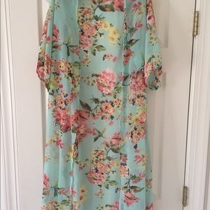 Mint floral kimono